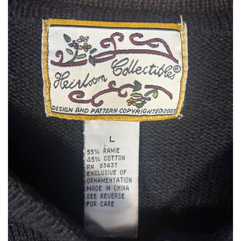 Heirloom Collectibles Womens L Black Cardigan Floral Embroidery Ramie & Cotton - Picture 3 of 11